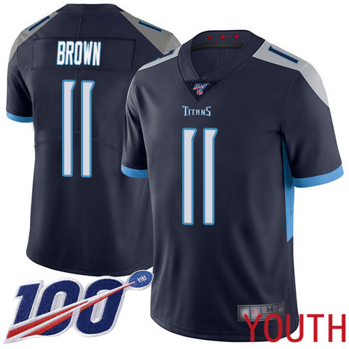 Tennessee Titans Limited Navy Blue Youth A.J. Brown Home Jersey NFL Football #11 100th Season Vapor Untouchable->youth nfl jersey->Youth Jersey